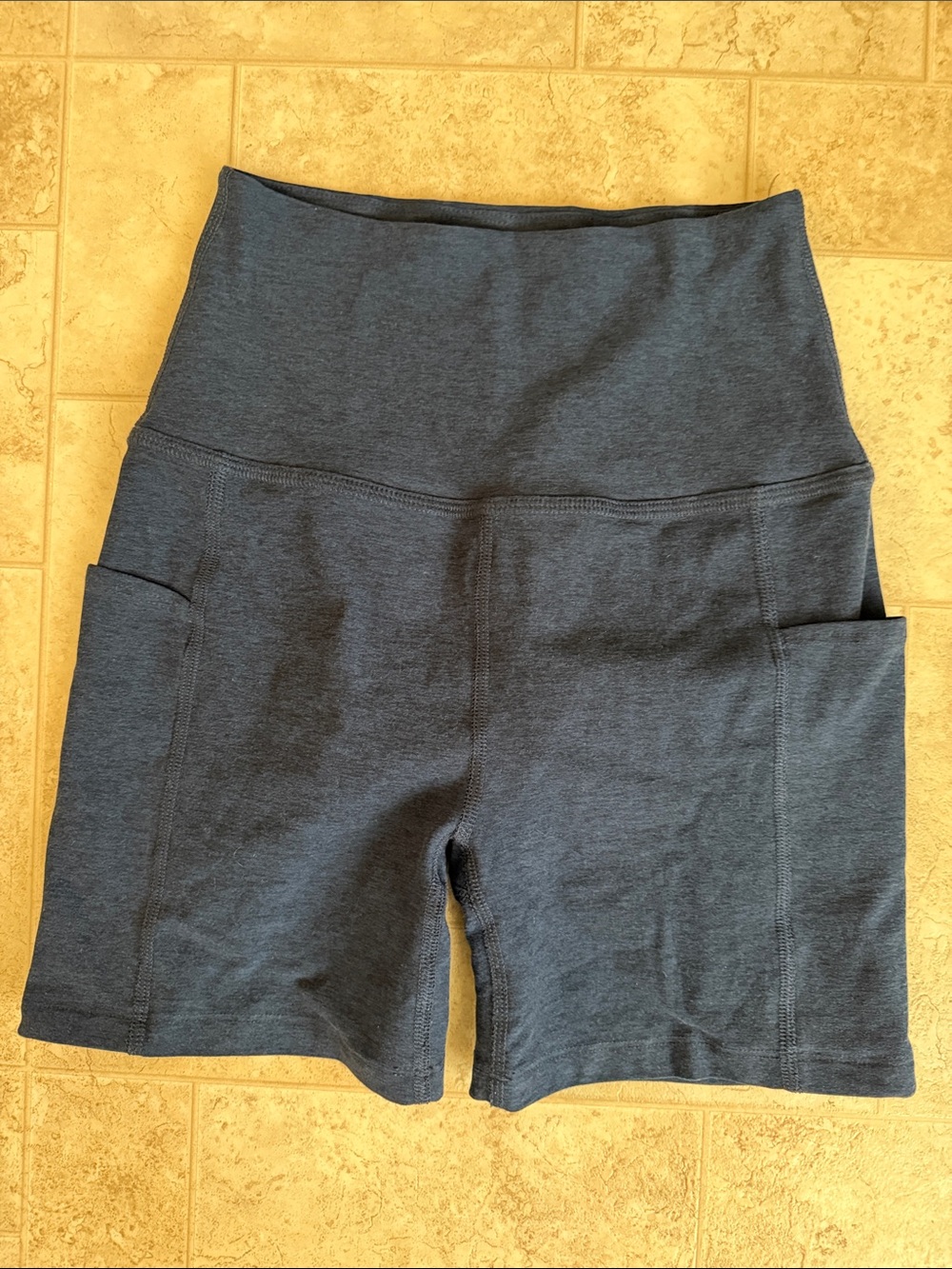 Beyond Yoga Dark Blue High-Rise Bike Shorts with Side Pockets